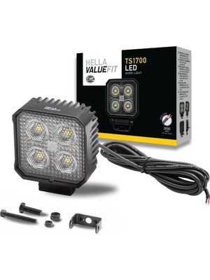 Hella Led-Çalışma Farı TS1700-12/24V - 1700LM - Vidalanmış/montaj - Hareketli Montaj Barı - Yakın Alan Aydınlatması - Kablo Uzunluğu: 3000MM - Soket Modeli: Açık Kablo Uçları LED Work 1ga 357 110-012