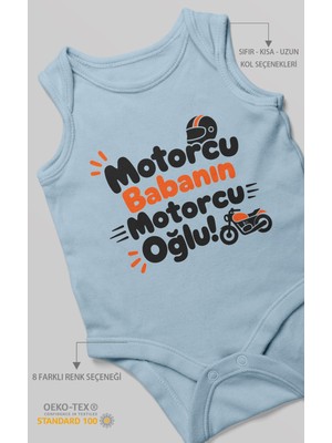 Morivo Kids Motorcu Babanın Motorcu Oğlu Sıfır Kol Bebek Zıbını %100 Pamuk