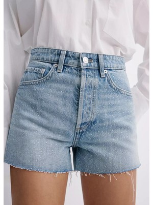 Mango Strass Detaylı Denim Şort