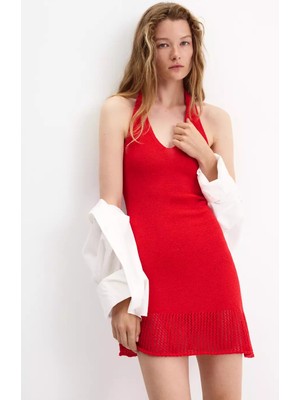 Mango Halter Yaka Triko Elbise