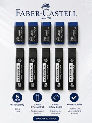 Danacı Kırtasiye 0,7 Uç 5 Adet Orta Boy Sınav Silgisi 5 Adet Faber-Castell Set