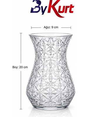 ByKurt Vazo Kristal Desenli Cam Çiçeklik Salon Ofis Masa Dekoru 20 cm