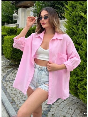 Rouge Basic Oversize Keten Dokulu %100 Pamuk Salaş Gömlek