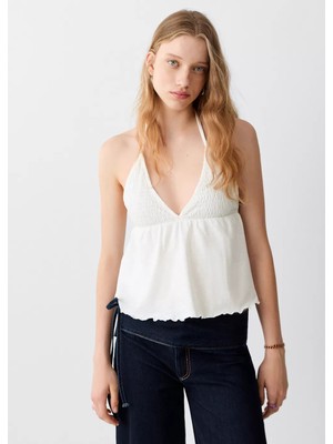 MANGO Teen Sırtı açık büzgülü bluz