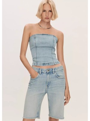 Mango Düz Denim Bermuda Şort