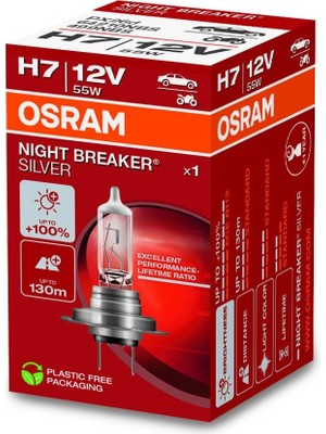 Osram Ampul 12V H7 55W Night Breaker Silver SERISI%100 Güçlü Işık - 64210NBS