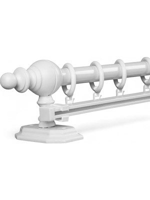 Beyaz Tek Raylı Ahşap Rustik Perde Askısı (225 Cm)