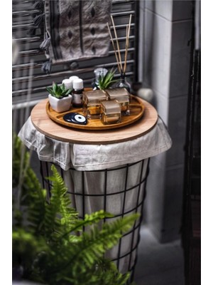 AyrStore Dekoratif Çok Amaçlı Portatif Sehpa Tel Çamaşır Sepeti Kumaşlı Metal Kirli Sepeti ve Sakl