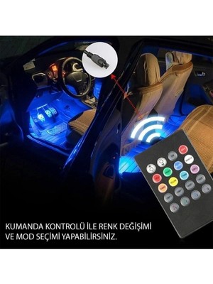 Duffa Premium Rgb Araç Içi Atmosfer LED Aydınlatma Seti - Sese Duyarlı Müzik Ritimli Araba Ayak Altı LED Şerit, Çakmaklık Girişli ve Uzaktan Kumandalı Çok Renkli Oto Aksesuar (4 Hatlı)