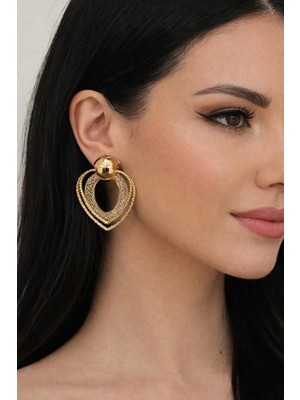 Iç Içe Geçmeli Kalpli Gold Küpe
