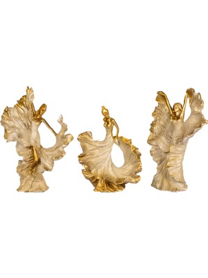 Herdekora Dekoratif Polyester Dans Eden Kadın Biblo 3’lü Set Krem-Gold