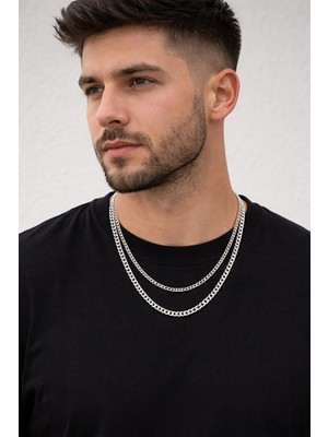 Gümüş Rengi 2'li Erkek Zincir Kolye