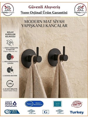 Trendhomm İkili Mutfak Banyo Havlu Askılığı - Yapışkanlı - Mat Siyah - 2 Adet