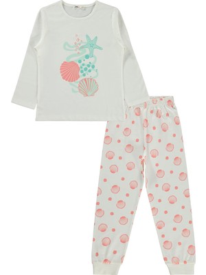 Civil Girls Deniz Kabuğu Desenli 6-9 Yaş Pijama Takımı - Kırık Beyaz