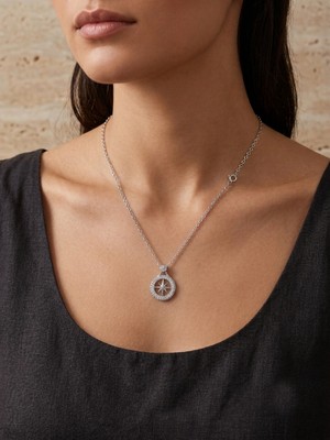 Mia Donna Jewelry Mia Donna Gümüş Renk Zirkon Taşlı Kutup Yıldızı Madalyon Kolye