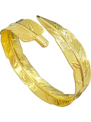 Fm Takı Gold Kaplama Pirinç Tüy Detaylı Kadın Pazu ve Kol Bilekliği (Ayarlanabilir)