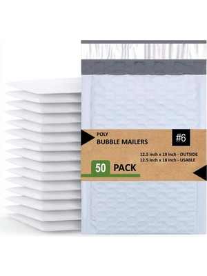 SALES4LESS # 6 Poli Kabarcık Postalar 30 x 45 cm Nakliye Yastıklı Zarflar Kendinden Yapışkanlı Su Geçirmez Yastıklı Posta 50'li Paket, Beyaz (PBMVR_12,5 x 19-50)