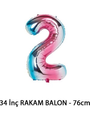 Lotus Party Gökkuşağı Renk 2 Rakam Folyo Balon - Gökkuşağı Rakam Balon 2 Yaş - 76 cm