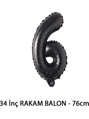 Lotus Party Siyah Renk 6 Rakam Folyo Balon - Siyah Rakam Balon 6 Yaş - 76 cm