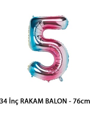 Lotus Party Gökkuşağı Renk 5 Rakam Folyo Balon - Gökkuşağı Rakam Balon 5 Yaş - 76 cm