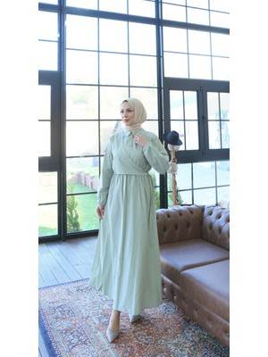 Yandan Bağlamalı  Tesettür Elbise Mint HNT010