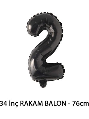 Lotus Party Siyah Renk 2 Rakam Folyo Balon - Siyah Rakam Balon 2 Yaş - 76 cm