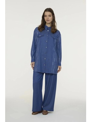 Zühre T-1663 Lumira Tunik 42-48 Mavi Tunik