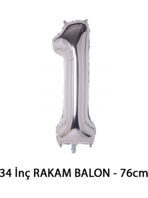 Lotus Party Gümüş Renk 1 Rakam Folyo Balon - Gümüş Rakam Balon 1 Yaş - 76 cm