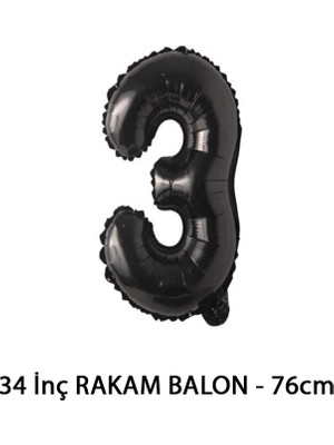 Lotus Party Siyah Renk 3 Rakam Folyo Balon - Siyah Rakam Balon 3 Yaş - 76 cm