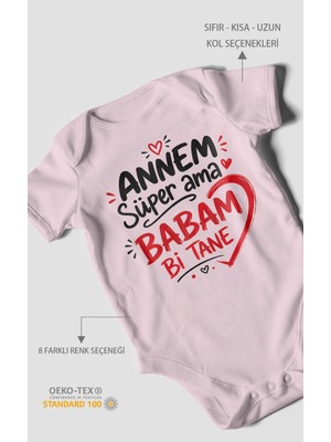 Morivo Kids Annem Süper Ama Babam Bi Tane Kısa Kollu Bebek Body %100 Pamuk