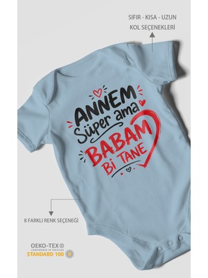Morivo Kids Annem Süper Ama Babam Bi Tane Kısa Kollu Bebek Body %100 Pamuk