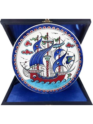 Çini Evi Iznik Çini Tabak  Osmanlı Denizci Kalyon Motifli 18 cm