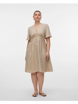 Org Marka Store Vero Moda 10337076 V Yaka Battal Onu Dugmelı Bel Lastık Goronomlu Kıs Akol Elbıse Tshırt