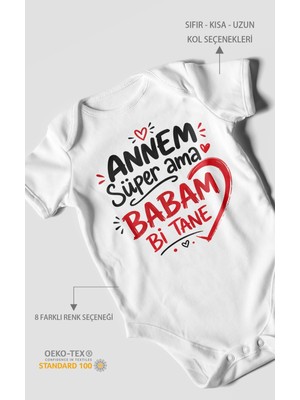 Morivo Kids Annem Süper Ama Babam Bi Tane Kısa Kollu Bebek Body %100 Pamuk