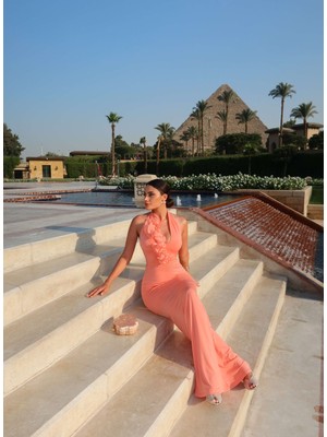 Esra Helvacı Halter Yaka Organze Çiçekli Elbise E.h Collection