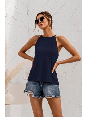 Defy Moda Kadın Sırtı Damla Detay Kolsuz Atlet Bluz