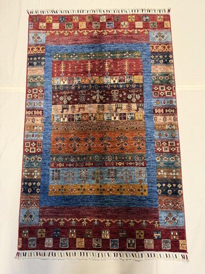 El Dokuma Afgan Halı Gebbeh Desenli Bordo Renk Kök Boya 100 x 157 cm