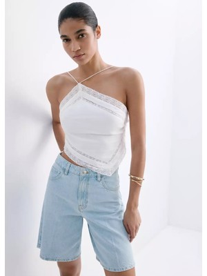 Mango Yüksek Bel Düz Kesim Denim Bermuda Şort