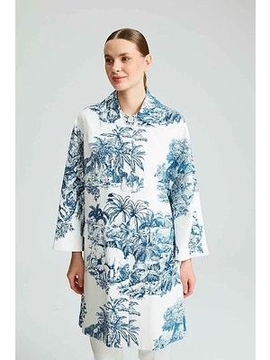 Gusto Desenli Koton Kaftan - Mavi