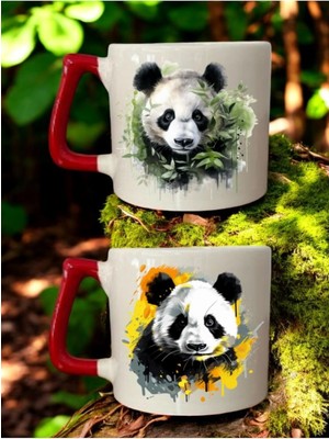 AyrStore Lili Hediyelik Boyalı Panda Baskılı 2'li Bardak - Hediyelik Eşya Seramik Bardak Bej, LH892740123