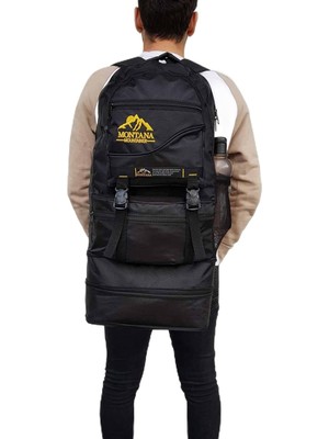 AyrStore Baggor Montana 80 Litre Çift Körüklü Siyah Su Geçirmez Çok Gözlü Seyahat-Dağcı-Kampçı-De