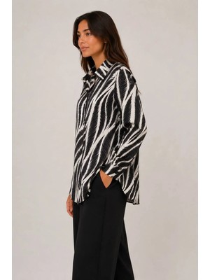 Rouge Basic Leopar Saten Gömlek