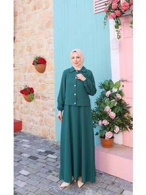 Ceketi Düğmeli Jile Elbise Zümrüt  HNT8590