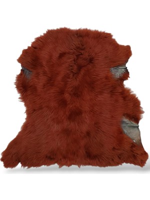 Ottoman Pouffe Hakiki Gerçek Deri Turuncu Koyun Postu 51X65CM