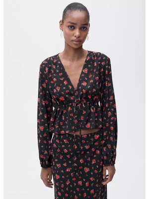 Mango Volanlı Çiçek Desenli Bluz