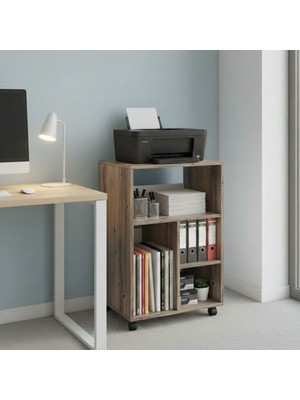 Unideco Home Tekerlekli Yazıcı Sehpası Yazıcı Masası Yazıcı Dolabı Ofis Dolabı Evrak Dosya Düzenleyici Pikap Plak Sehpası Çok Amaçlı Dolap Cuup Atlantik Çam