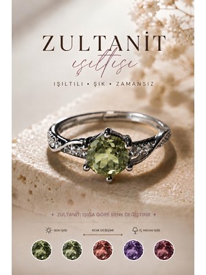 Yudi Atelier Zultanit Renk Değiştiren Yüzük - Ayarlanabilir Damla Kesim Premium Tasarım - Hediye Yüzük