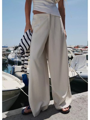 Mango Pileli Wide Leg Dökümlü Pantolon