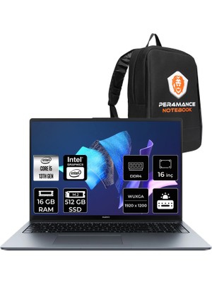 Huawei Matebook D16 Core I5 13420H 16GB Ram 512GB SSD 16" Fhd+ Freedos 53014QHRP302 Notebook + Per4 Çanta