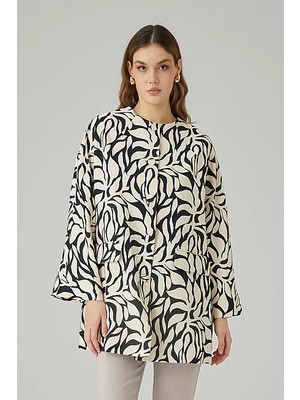 Gusto Yaprak Desenli Kaftan - Siyah